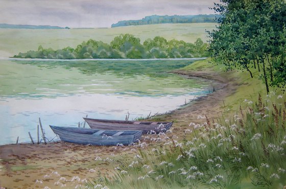 Near the river. Boats