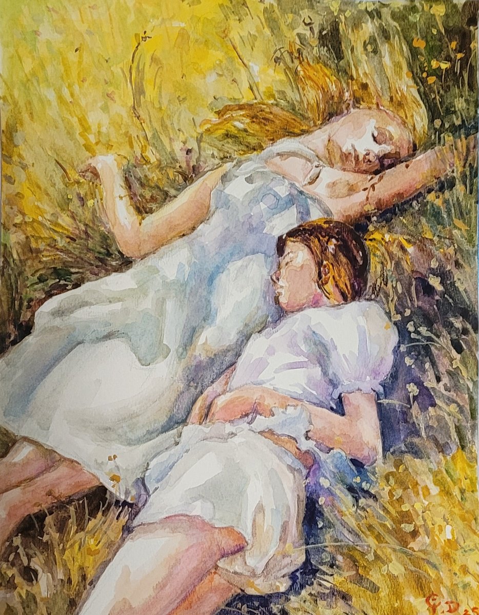 Illustrative Portrait Watercolour By Qi Debrah, 10 X 13", Summer, Original Artwork