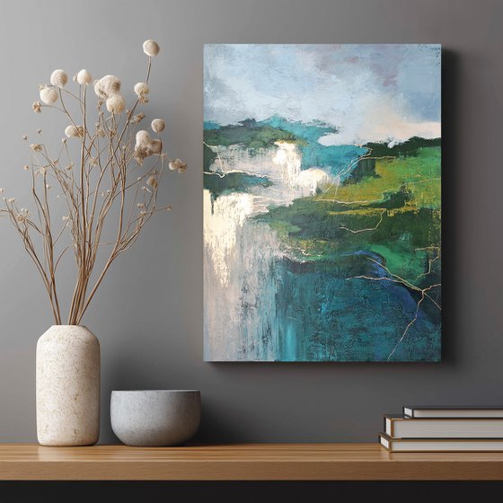 "Aspen" Green gold abstract nature art