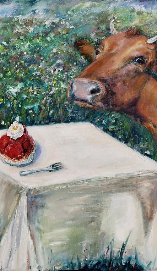 Cow and Strawberry Cake by Jura Kuba Art