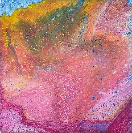 "Cosmic Bubblescape" - Original Abstract PMS Fluid Acrylic Painting on Deep Canvas - 30 x 30 inches