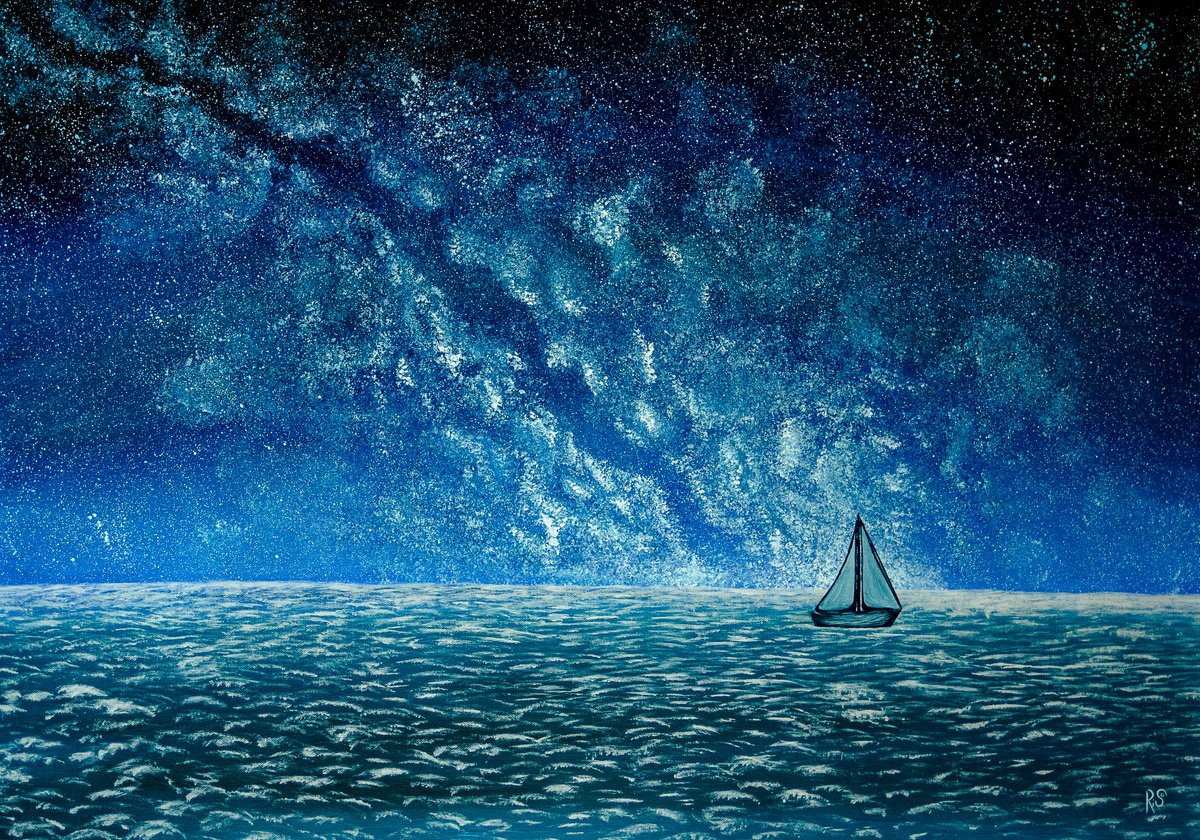 Night starry seascape by Rimma Savina