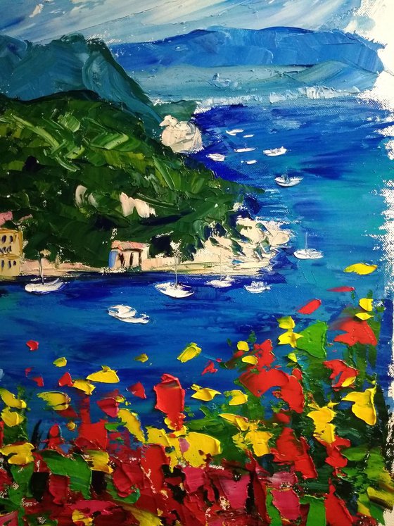 Portofino Italy Original oil painting on stretched canvas Italian Riviera Coastal Landscape