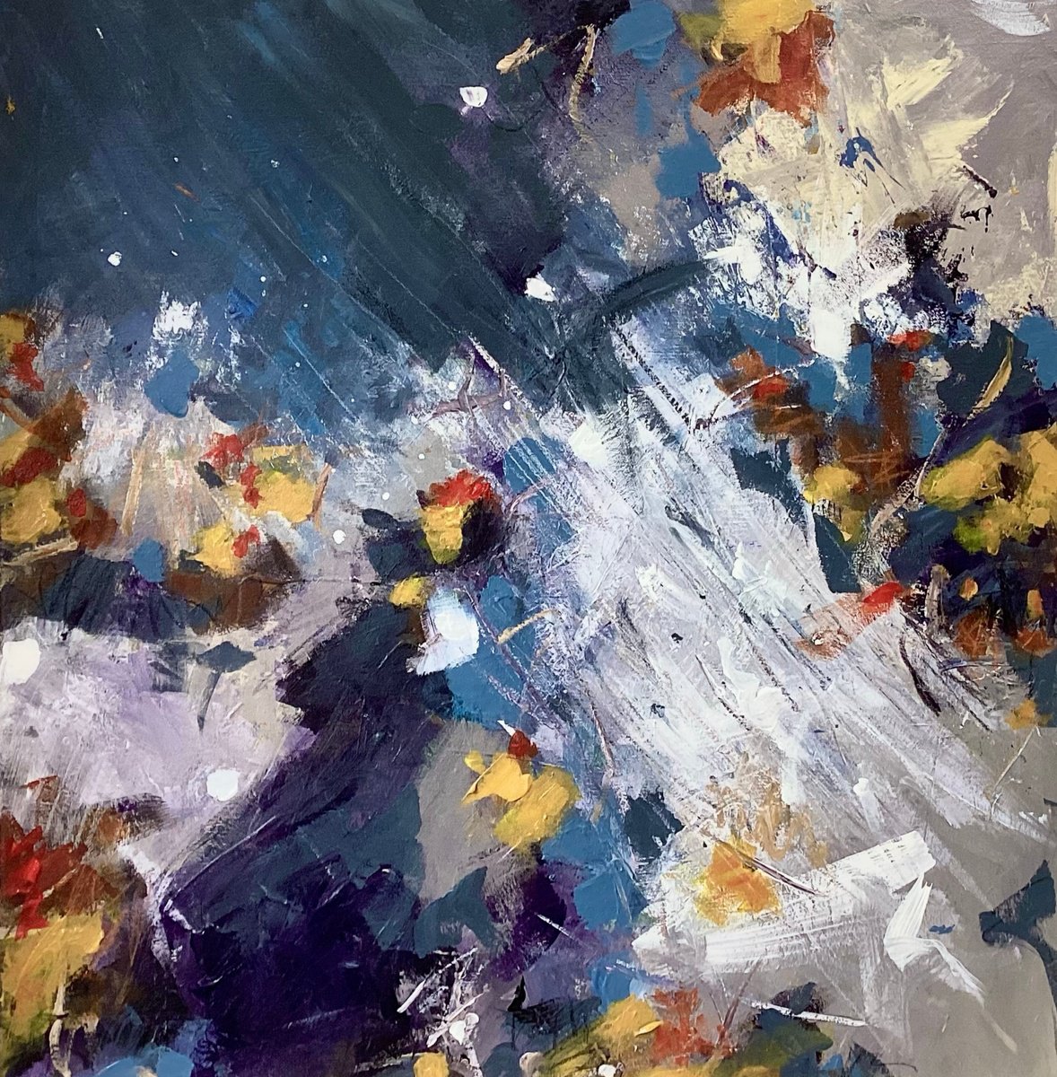 Expressive Landscape Painting By Irene Wilkes, 24 X 24, Summer: Walking The Dogs., Original Artwork