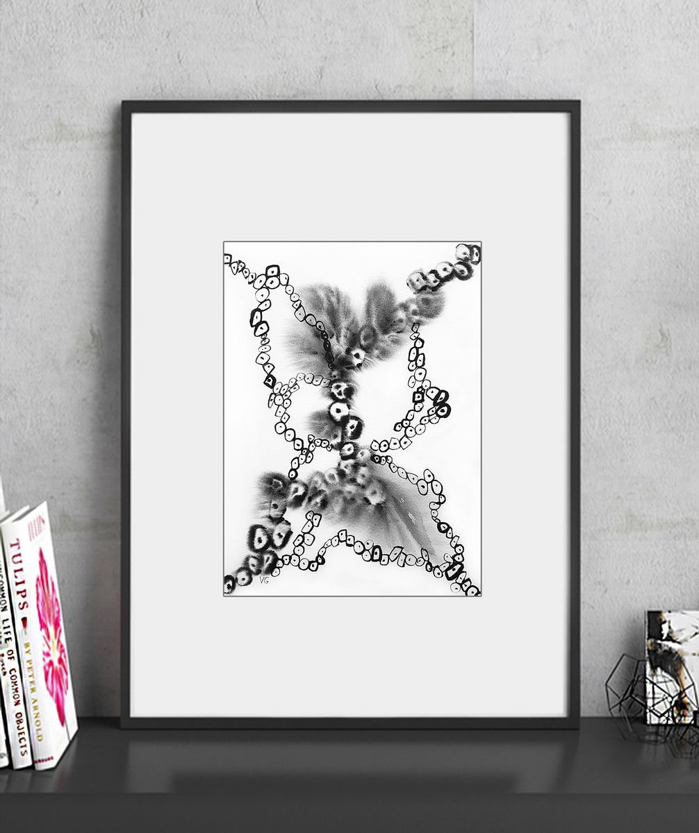 Cellular formations Abstract Watercolor Painting. Black and White Art. Monochrome Artwor... by Viktoriya Gorokhova