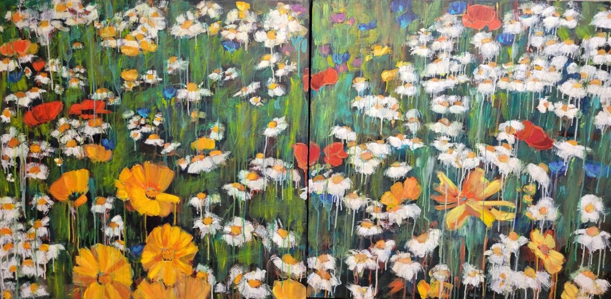 Wildflower fields diptych by Leah Kohlenberg Fine Art