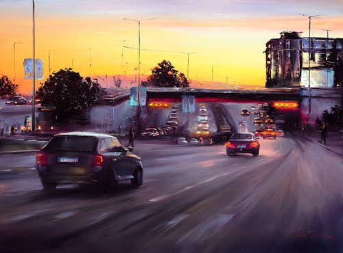 Warm Sunset over the city by Bozhena Fuchs