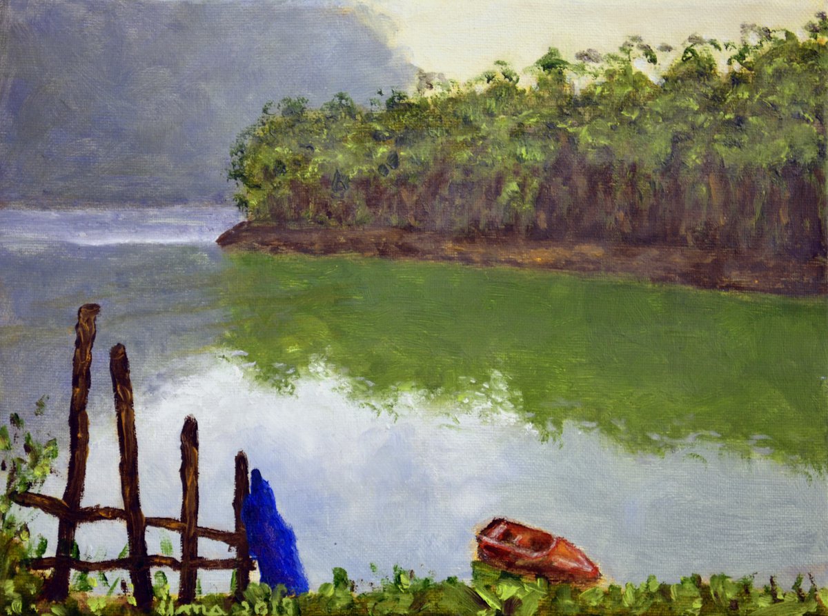 Impressionistic Landscape Oil Painting By Uma Krishnamoorthy, 8 X 6", Reflections, Original Artwork