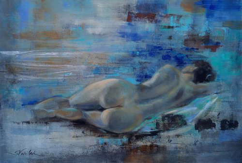Reclining Nude on Blue by Silvia  Vassileva