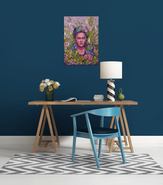 Frida Kahlo floral portrait