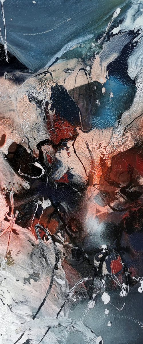 Bold heavy mixed on wooden panel fantastic large painting Kloska Hiding the blue by Kloska Ovidiu