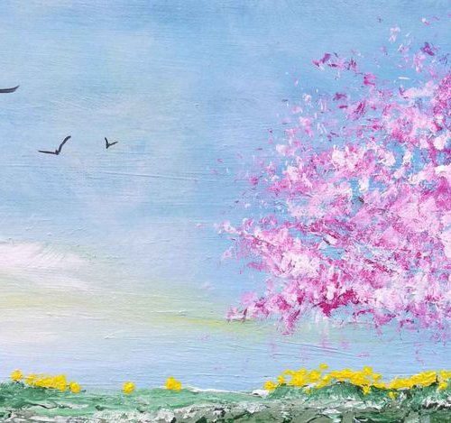Springtime Dawns - Spring, tree, stunning, panoramic by Mel Graham