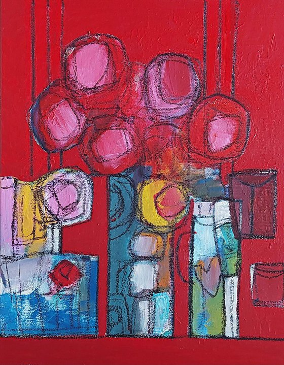 Flowers on Red IV