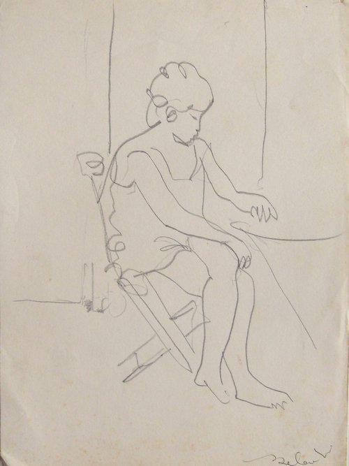 WOMAN SITTING on the CHAIR, life drawinf 21x28 cm by Frederic Belaubre