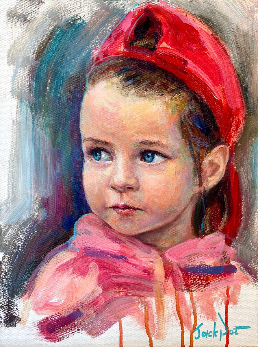 Oil portrait of a little girl acrylic painting canvas art Original wall art by Evgeny Jack... by Evgeny Potapkin