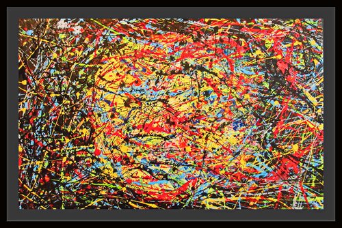 APPROACHING ASTEROID, framed, Pollock style by Tomaž Gorjanc - Tomo
