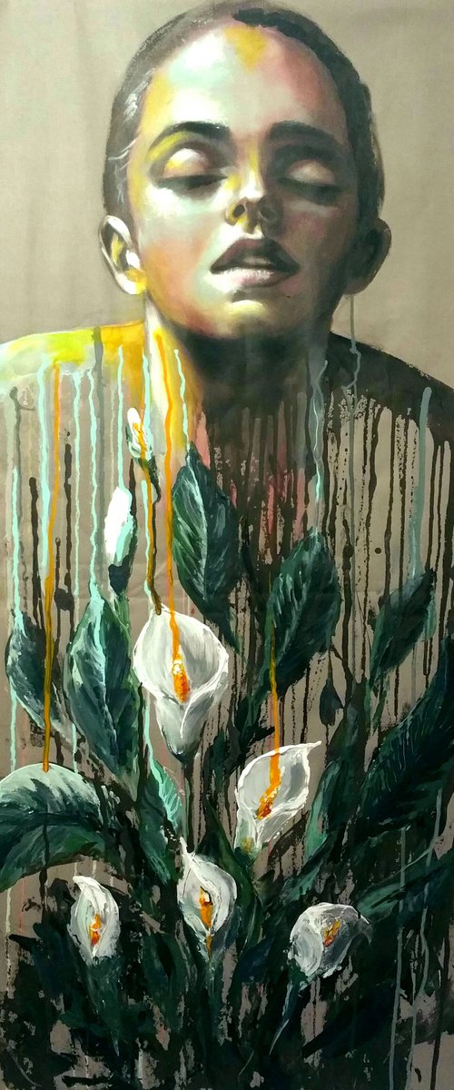 "Emma!" , 110x55×2cm, original acrylic large painting  on stretched  fabric. by Elena Kraft