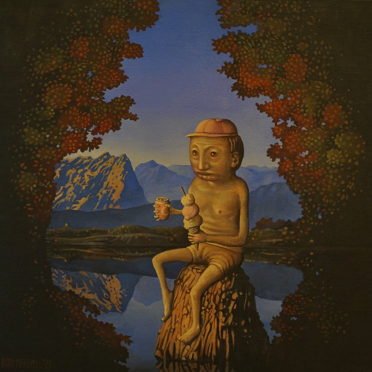 Naive Portrait Oil Painting By Rory Mitchell, 24 X 24", The Taste Sensation, Original Artwork