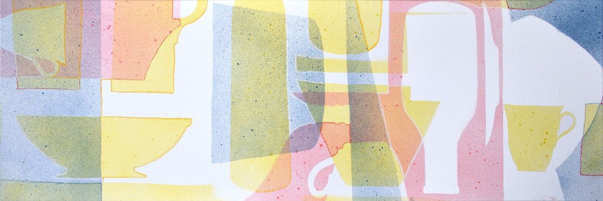 Still Life Acrylic Painting By Hilde Hoekstra, 47 X 16, Stilllife In Pastel-2, Original Artwork