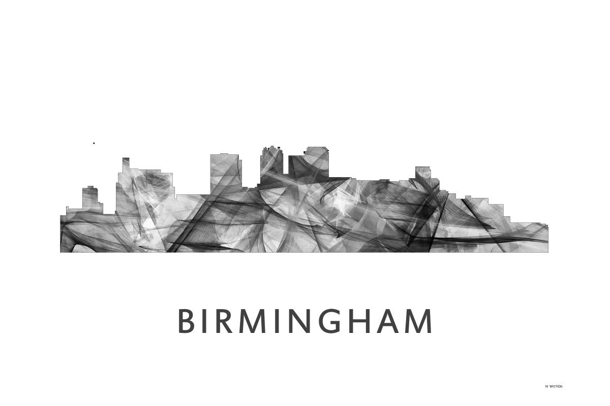 Birmingham Alabama Skyline WB BW by Marlene Watson