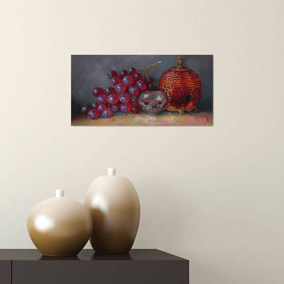 "With grapes" Oil on canvas Original art Kitchen decor