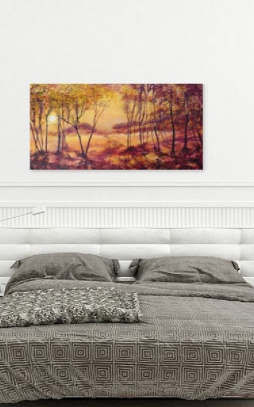 Abstract Trees - Autumn Sunrise through Trees I by Michele Wallington