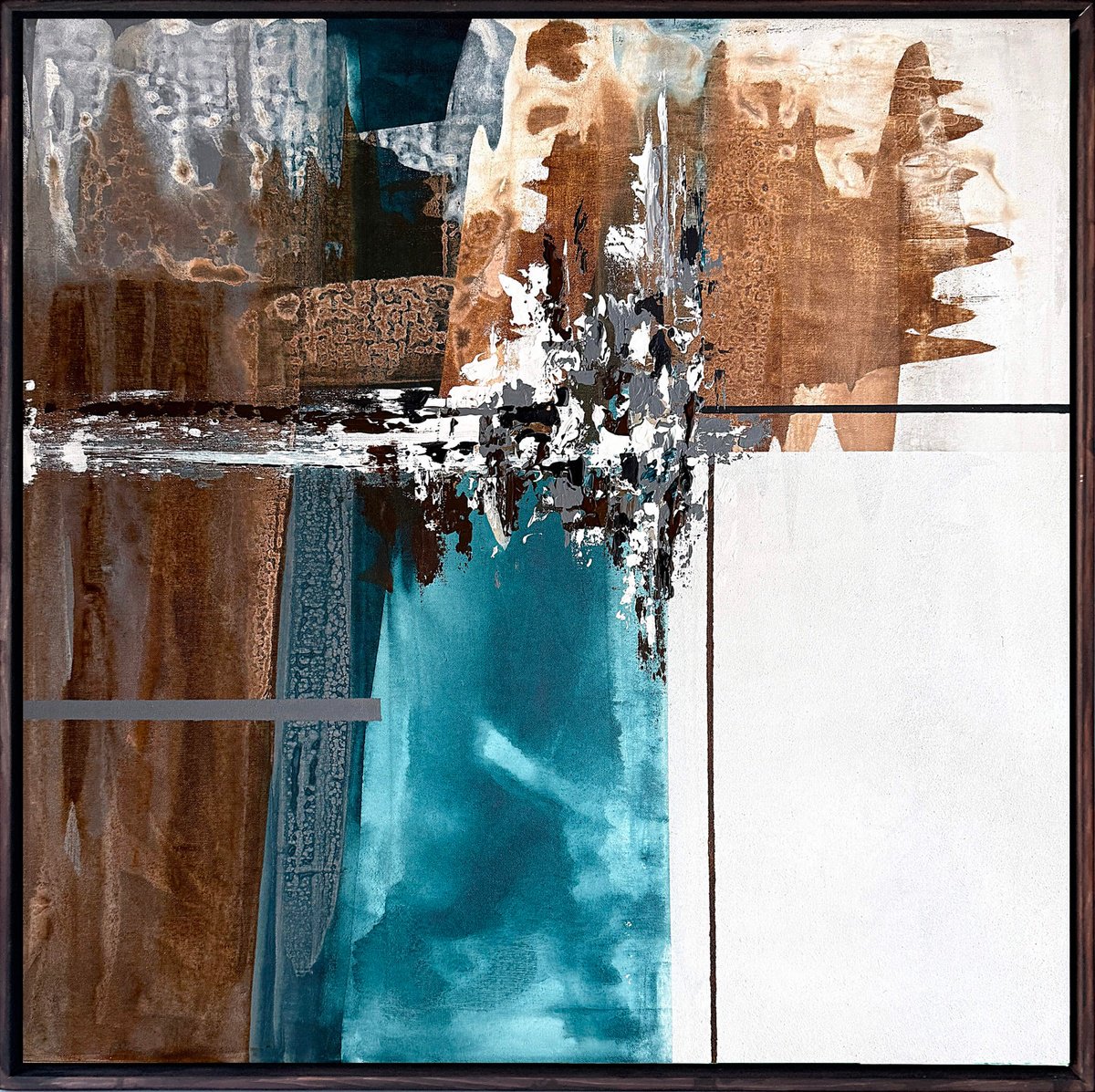 Geometric Abstract Acrylic Painting By Tatiana Malinovscaia, 33 X 33", Tidal Essence.framed, Original Artwork