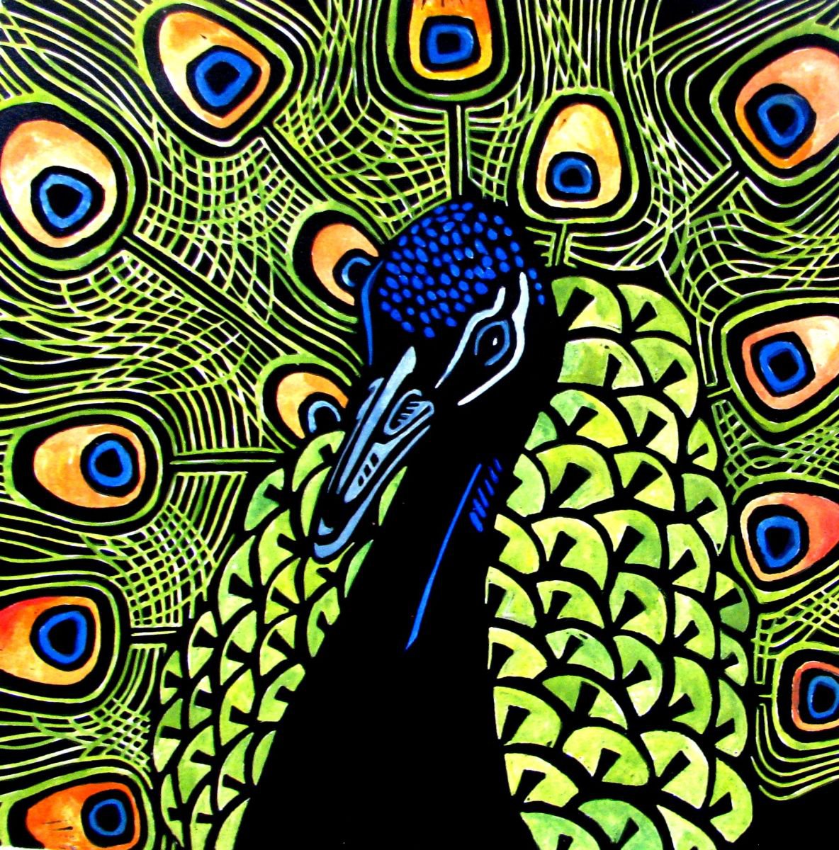 Lime Green Peacock Collage by Laurel Macdonald Artfinder