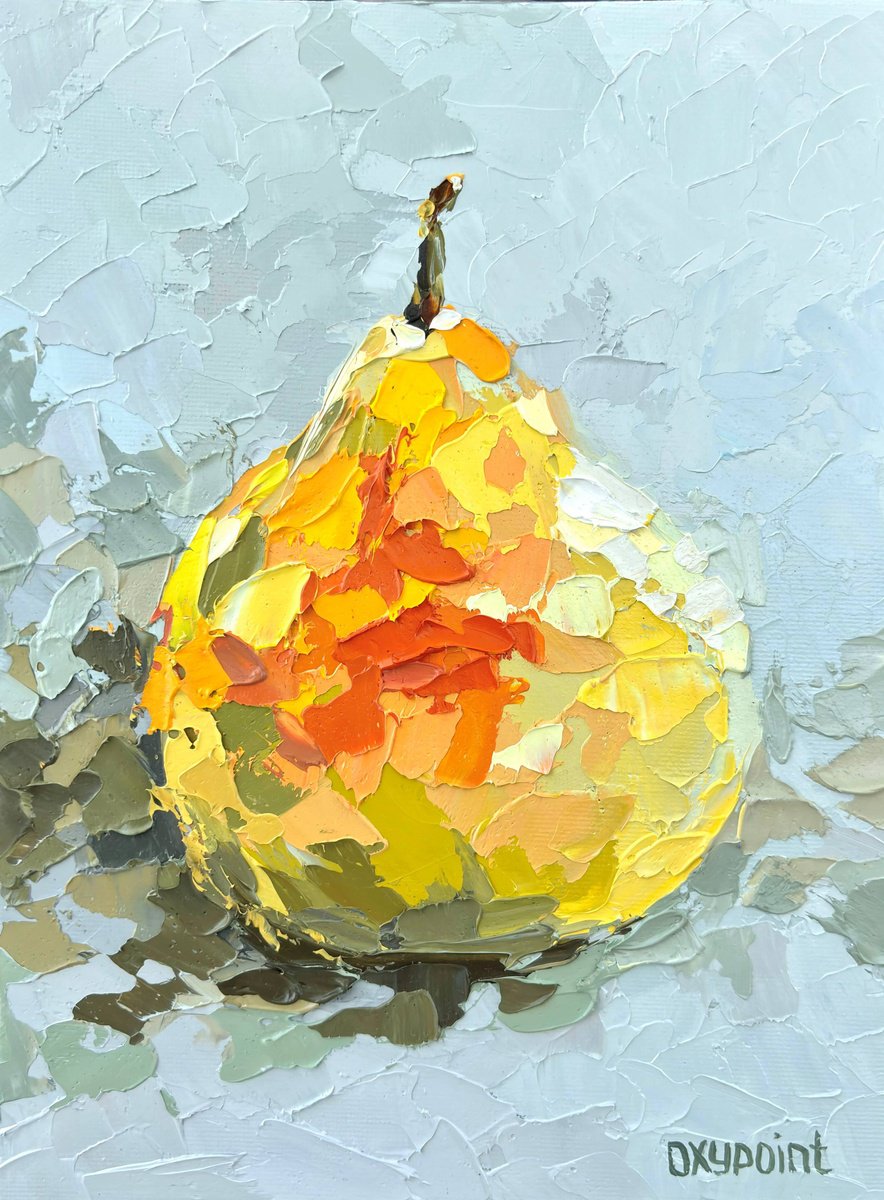 Impressionistic Still Life Oil Painting By Oxypoint, 7 X 9", "The Pear", Original Artwork