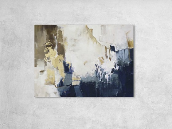 "Blue Flash 2" Navy blue brown abstract art