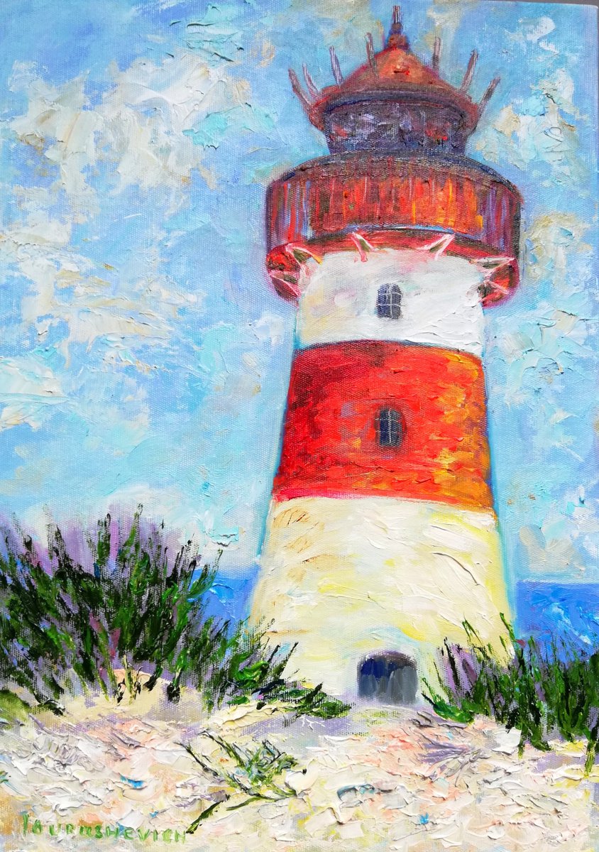 The Red Lighthouse - Original Oil Painting 25x35cm by Katia Ricci