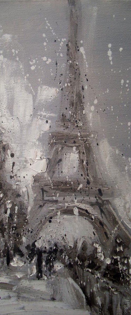 " PARIS IN THE SNOW " original painting heavily textured by Monika Luniak