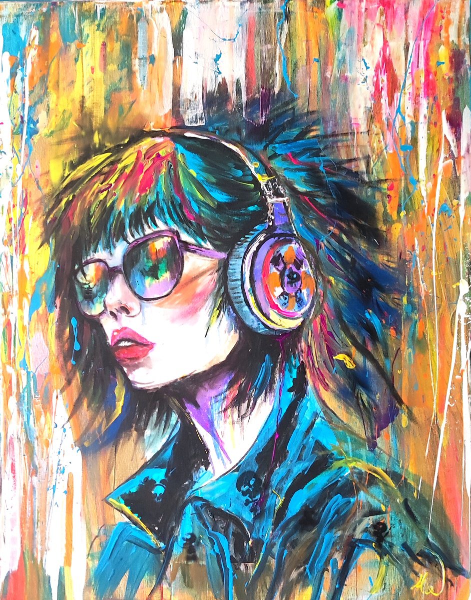 Abstract Portrait Acrylic Painting By Beata Harasim, 31 X 39, Energy, Original Artwork