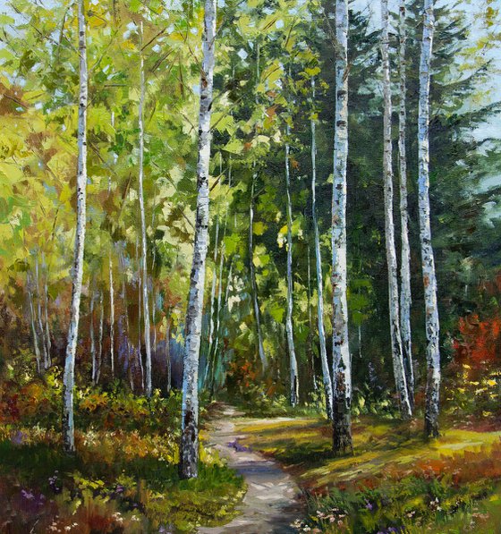 Autumn Forest Oil Painting Original Art Fall Landscape 26 x 34