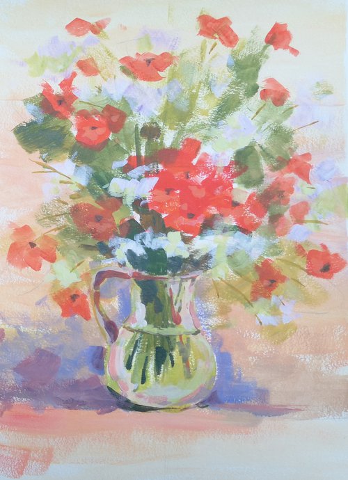 "Summer flowers 2" (acrylic on paper painting) (11x15×0.1'') by Alexander Koltakov