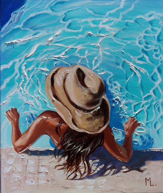 " SWIMMING POOL TIME ... " original painting SEA summer GIFT sea swimming