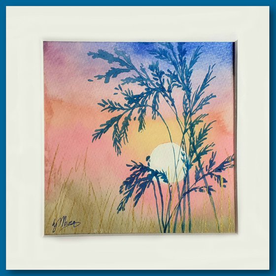 Tropical Sun - mounted watercolour, small gift idea