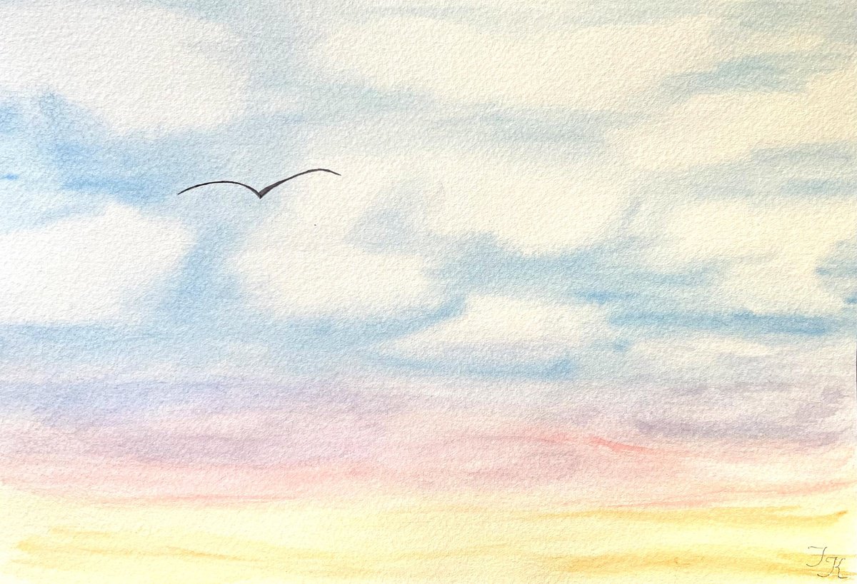 Illustrative Landscape Watercolour By Tetiana Kovalova, 11 X 7", Sunset#2, Original Artwork