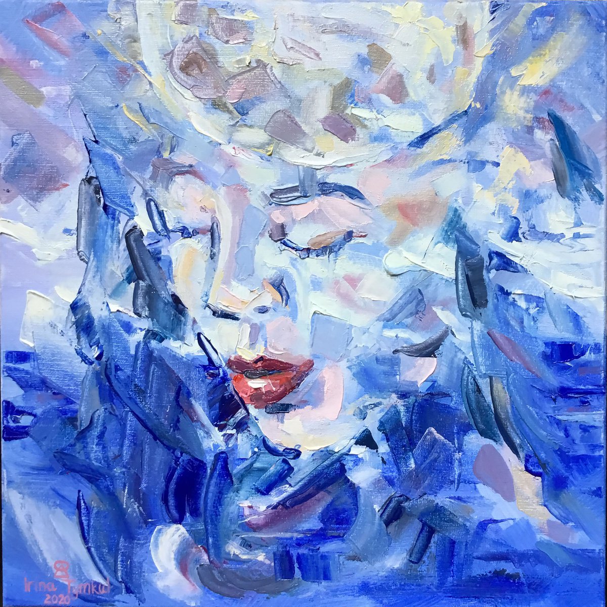 Expressive Portrait Oil Painting By Iryna Tymkul, 12 X 12, Sleepy Decay, Original Artwork