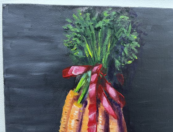 Still Life with Carrots and Red Ribbon