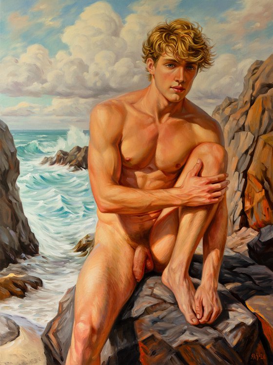 ROMANTIC MOOD (NUDE MAN ON THE BEACH)