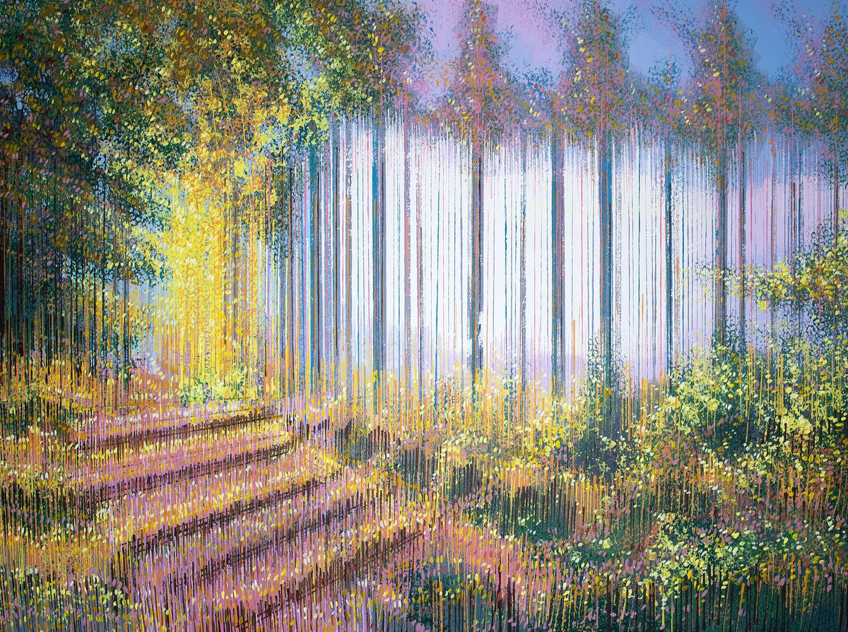 Impressionistic Landscape Acrylic Painting By Marc Todd, 40 X 30", Atmospheric Woodlands, Original Artwork