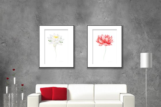 Red Lotus Watercolour by Olga Koelsch | Artfinder