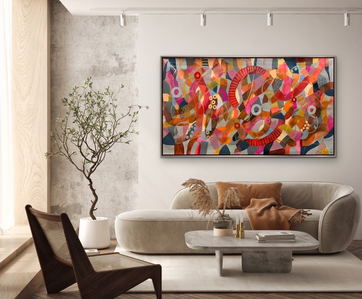 Organic Abstract Acrylic Painting By Rashna Hackett, 72 X 40", Splendour, Original Artwork