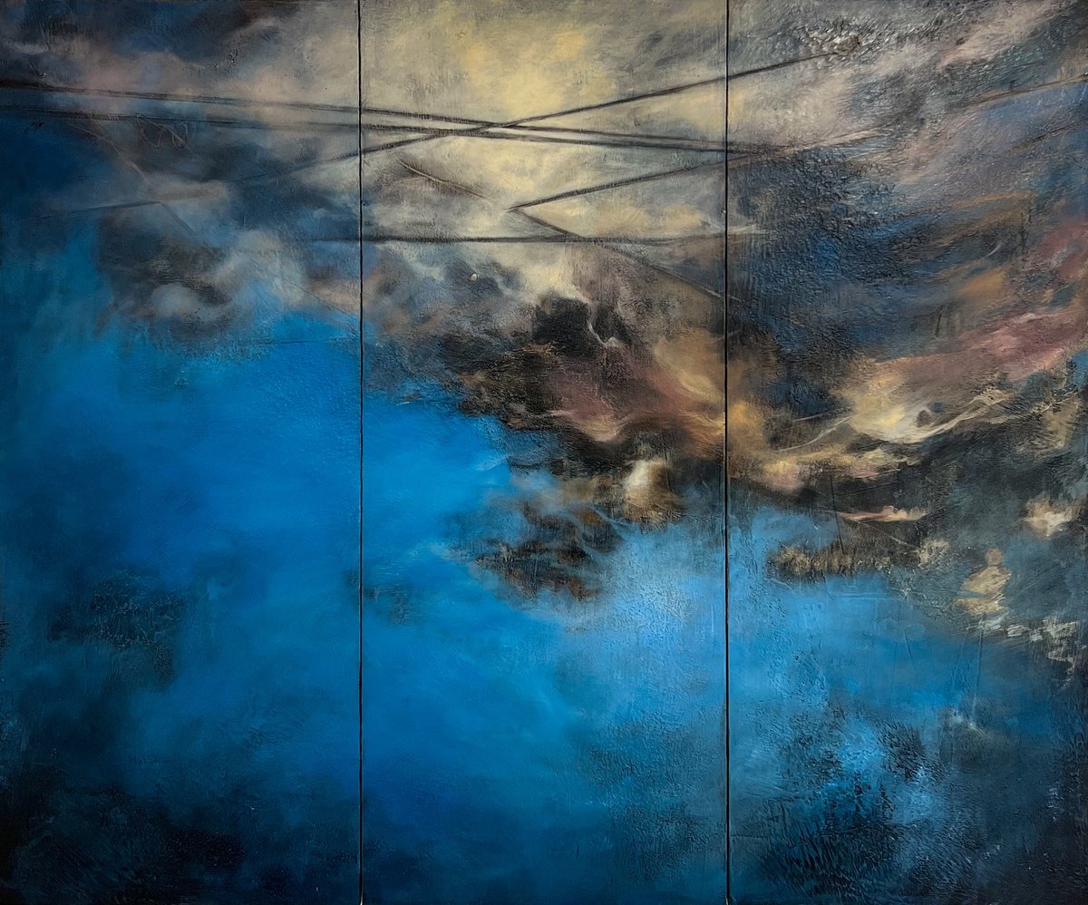 Impressionistic Landscape Oil Painting By Marjan Fahimi, 47 X 39", Storm Is Coming, Original Artwork