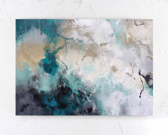 "Sandstorm" Teal green abstract acrylic art
