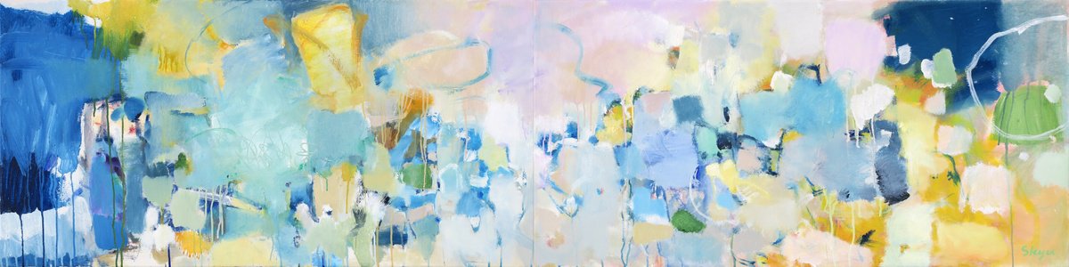 Expressive Abstract Oil Painting By Thomas Steyer, 79 X 20", Musical Chairs, Original Artwork