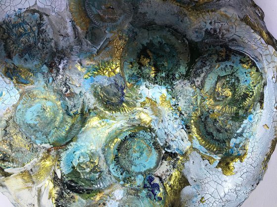 Sculpture Ammonites Fossilized In Silver And Gold II