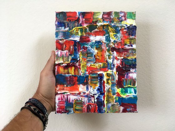 "Pack It In" - Original Small Textured PMS Abstract Oil Painting On Canvas - 8" x 10"