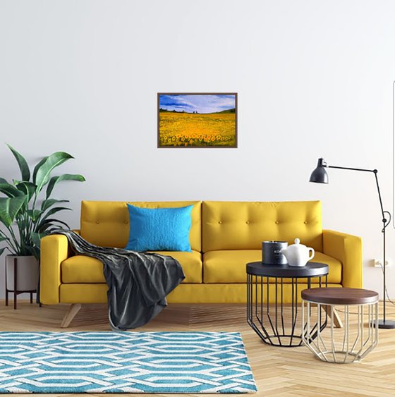 Ukraine Painting Landscape Original Art Sunflower Field Oil Artwork Ukrainian Landscape Home Wall Art 20 by 14" by Halyna Kirichenko